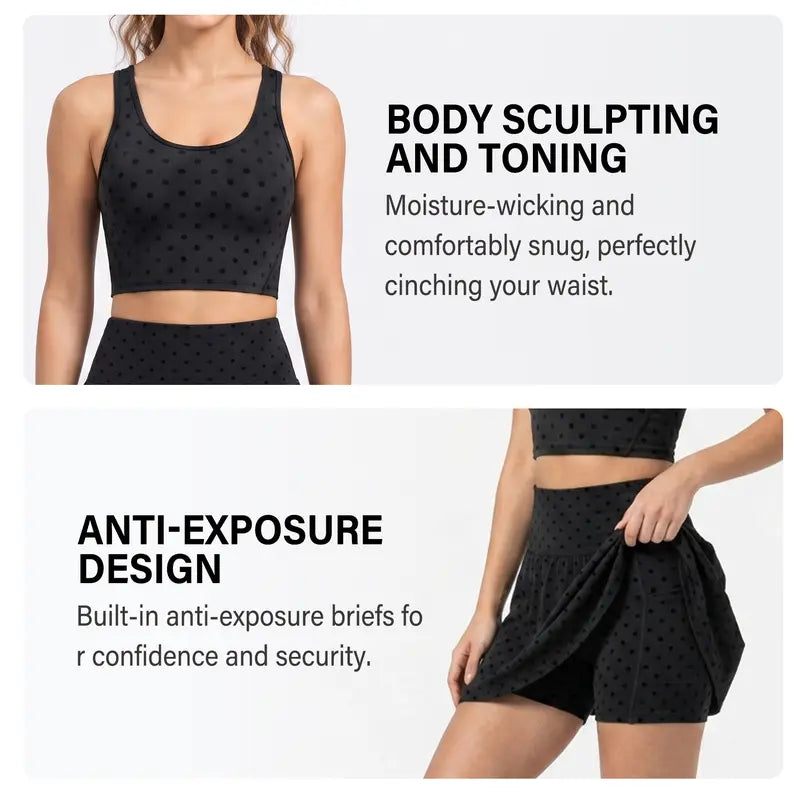 Women Summer Clothes Long Sleeve Zip up Jacket, Stand Collar Polka Dot Textured Slim Fit Athletic Track Jacket Short Skirt or Shorts, Nylon Spandex Brushed Fabric Stretchy Workout Outerwear for Yoga Gym Running Tennis Golf