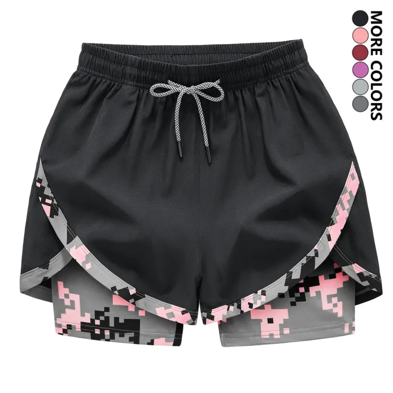 Women's Summer Shorts 5-Pack, Double-Layer 2-in-1 Design, Camouflage Pattern, Breathable Quick-Dry Fabric, Drawstring Elastic Waistband, Hidden Pockets, Casual Style