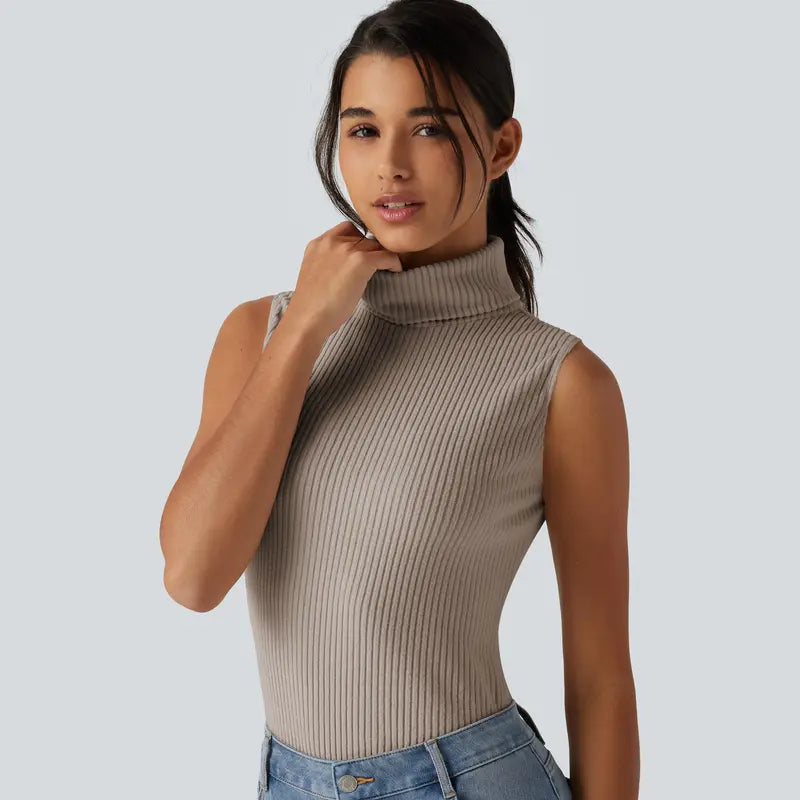 Halara Ribbed Knit High Neck Casual Tank Top