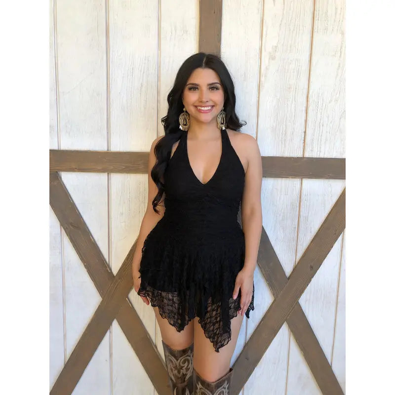 " Nati " Halter Lace Dress W/ Shorts