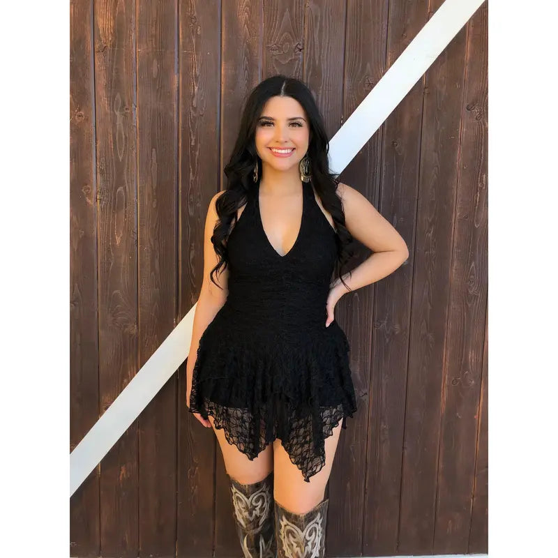 " Nati " Halter Lace Dress W/ Shorts