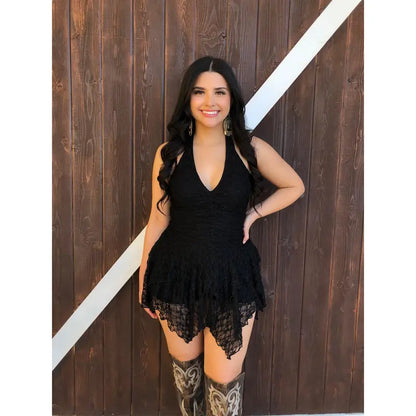 " Nati " Halter Lace Dress W/ Shorts