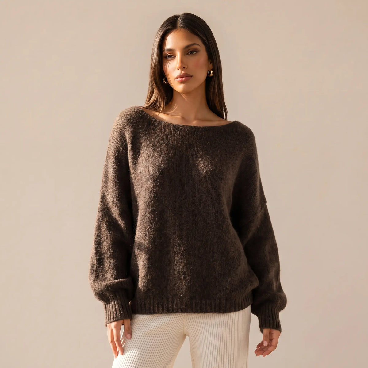 Katch Me Chic Women's Lightweight Slouchy Knit Sweater with Scoop Neck and Long Sleeves, Breathable and Stretchy Relaxed Fit Knitwear