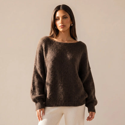 Katch Me Chic Women's Lightweight Slouchy Knit Sweater with Scoop Neck and Long Sleeves, Breathable and Stretchy Relaxed Fit Knitwear