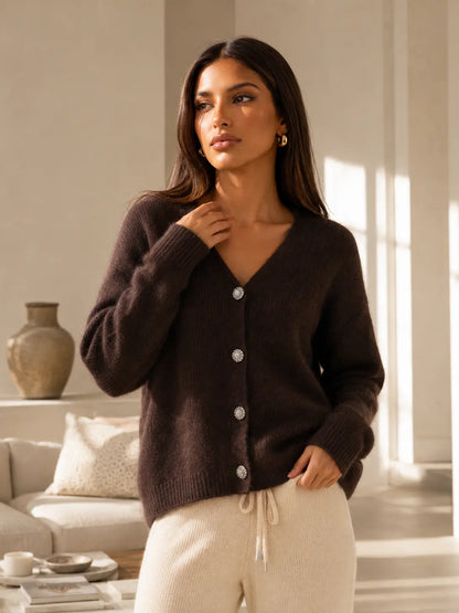 Katch Me Women's Slouchy V-Neck Button Knit Cardigan - Cozy Ribbed Sweater for Fall & Winter, Durable Pill-Resistant Long Sleeve Top