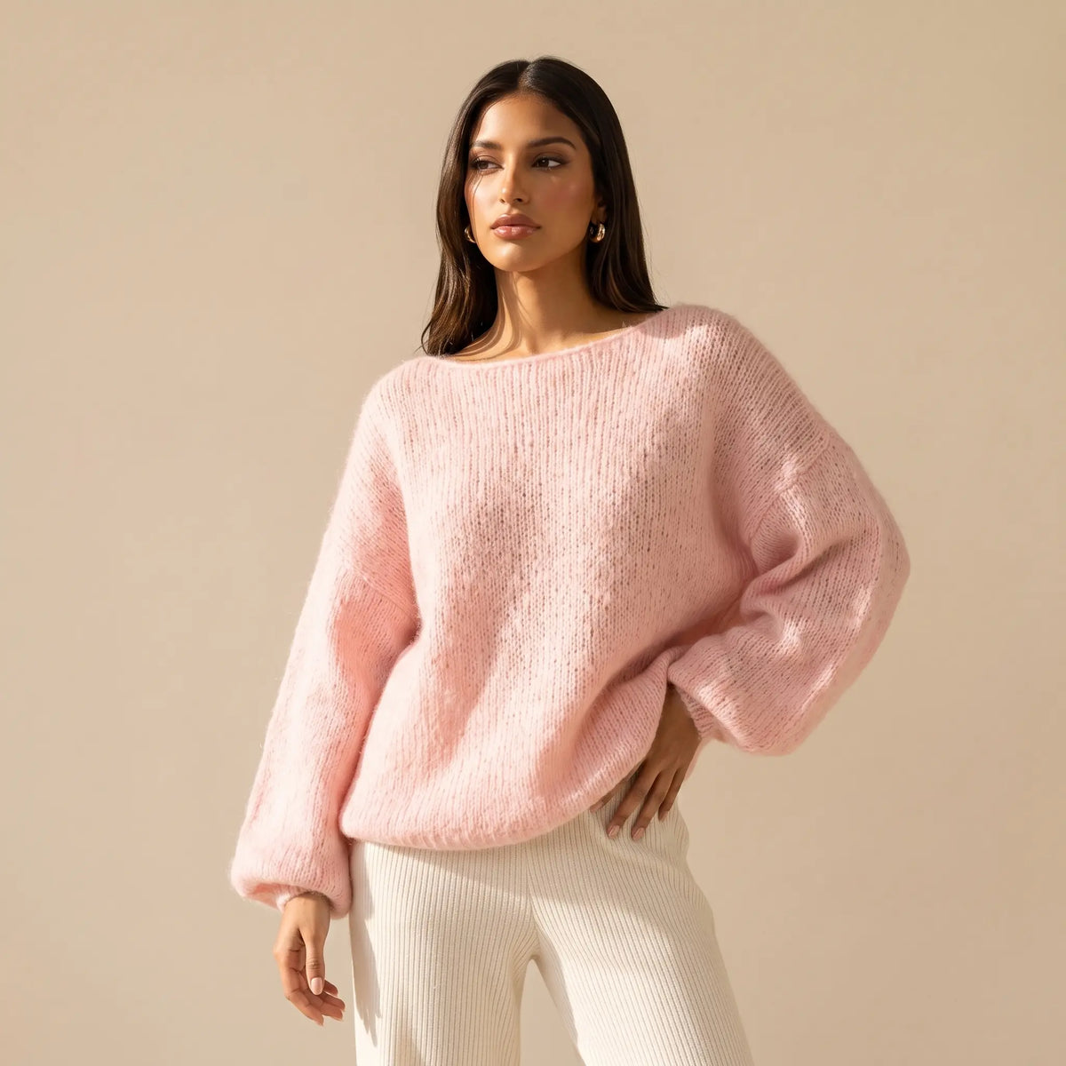 Katch Me Chic Women's Lightweight Slouchy Knit Sweater with Scoop Neck and Long Sleeves, Breathable and Stretchy Relaxed Fit Knitwear