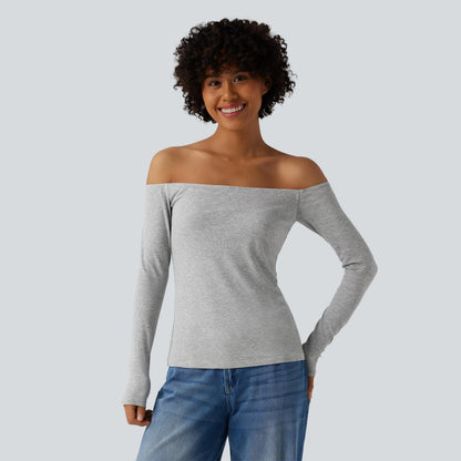 Halara Ribbed Knit off Shoulder Long Sleeve 2-In-1 Casual Top