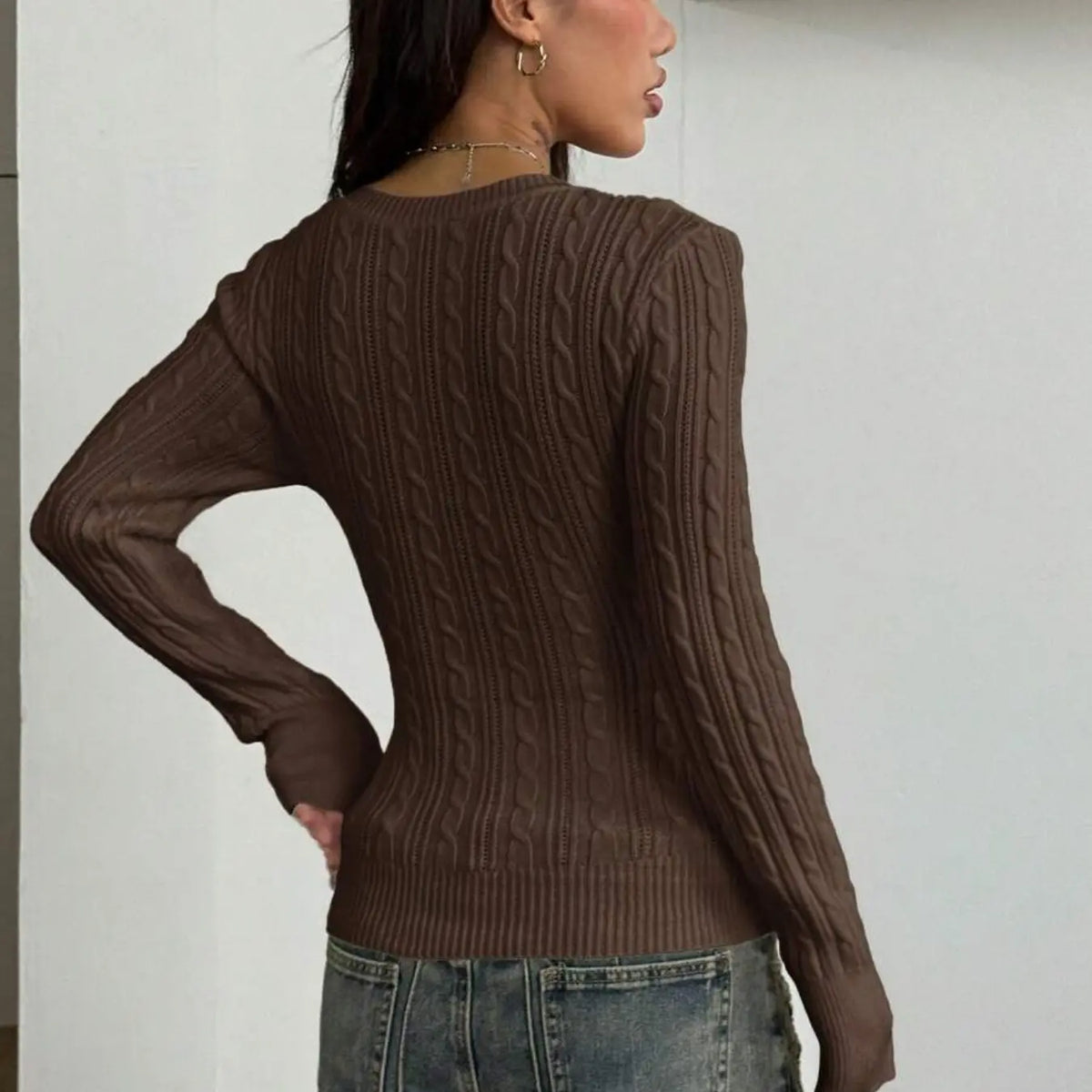 Elegant V-Neck Cable Knit Sweater for Women, Soft and Stylish, Slim Fit, Casual and Fashionable, Versatile Knitted Top, New for Fall/Winter, Knitwear Pullover