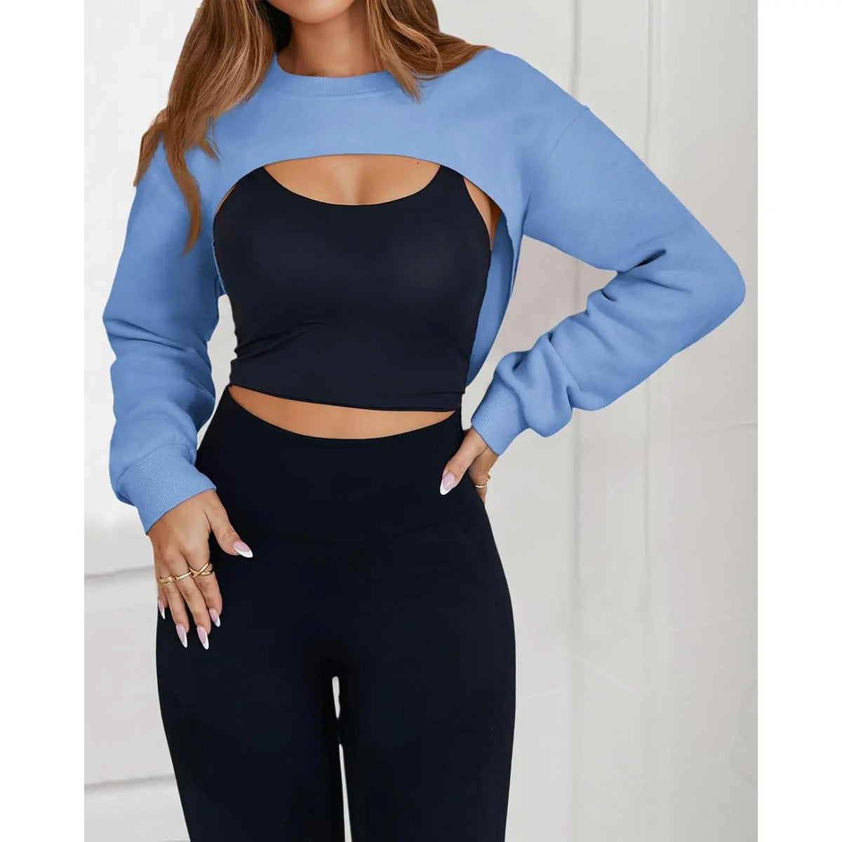 Imily Bela Women's Long Sleeve Cropped Sweatshirt Shrug - Athletic Bolero Top for Gym Workouts