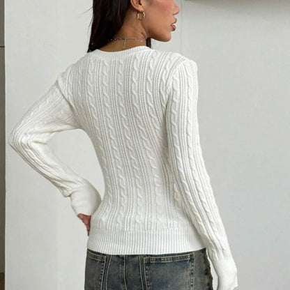 Elegant V-Neck Cable Knit Sweater for Women, Soft and Stylish, Slim Fit, Casual and Fashionable, Versatile Knitted Top, New for Fall/Winter, Knitwear Pullover