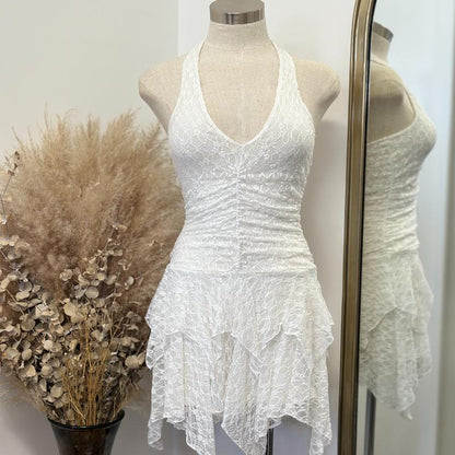 " Nati " Halter Lace Dress W/ Shorts