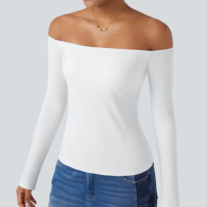 Halara Ribbed Knit off Shoulder Long Sleeve 2-In-1 Casual Top