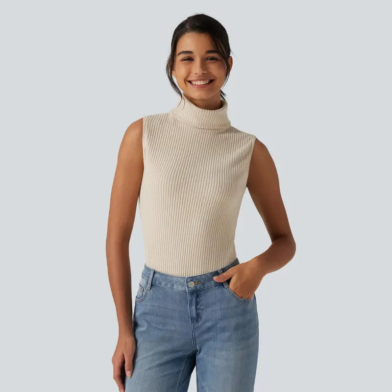 Halara Ribbed Knit High Neck Casual Tank Top