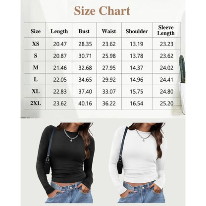 WIHOLL Women's Long Sleeve Crew Neck Slim Fit T-Shirts - Y2K Essential Tops - Available in 3-Pack and 2-Pack Crop Options