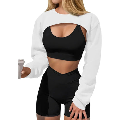 Imily Bela Women's Long Sleeve Cropped Sweatshirt Shrug - Athletic Bolero Top for Gym Workouts