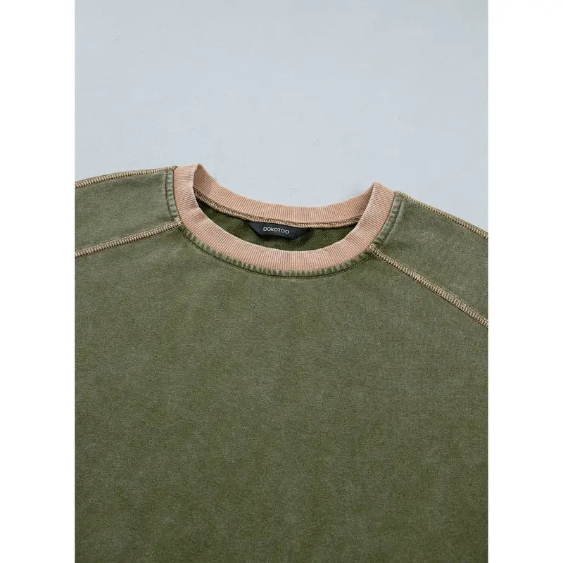Dokotoo Oversized Pullover Sweatshirt Women Acid Wash Pullover Vintage Cotton Crew Neck Long Sleeve Sweatshirt Leg Pants