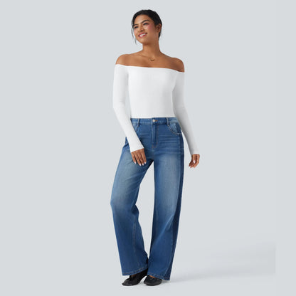 Halara Ribbed Knit off Shoulder Long Sleeve 2-In-1 Casual Top