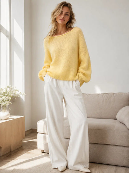 Katch Me Chic Women's Lightweight Slouchy Knit Sweater with Scoop Neck and Long Sleeves, Breathable and Stretchy Relaxed Fit Knitwear