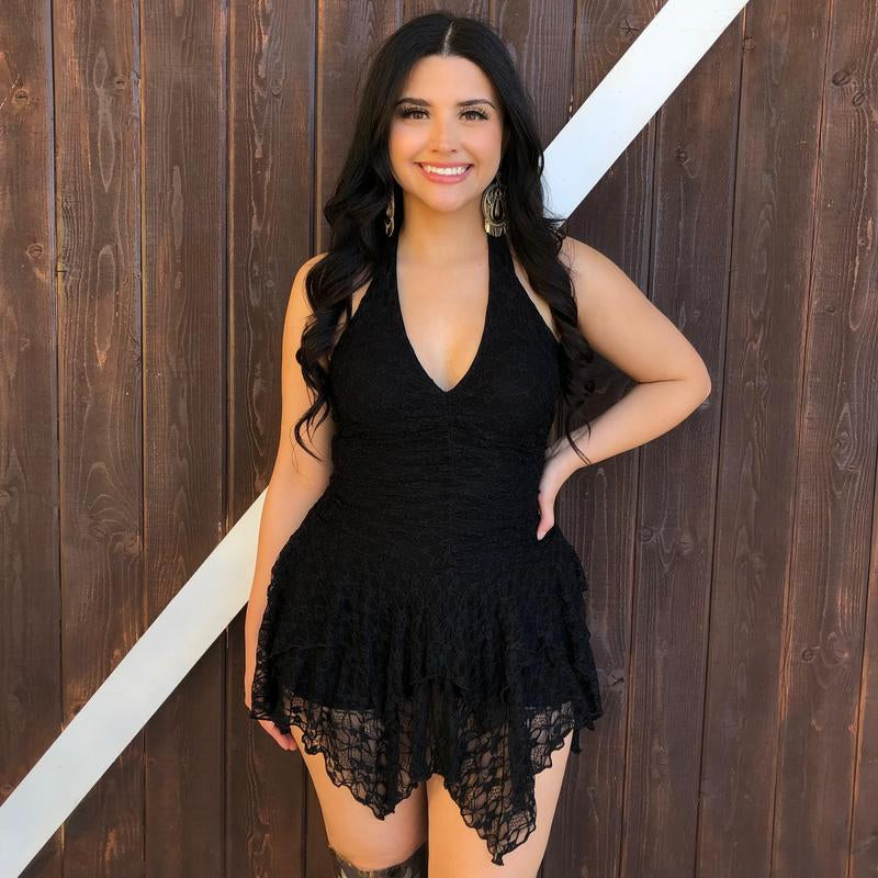 " Nati " Halter Lace Dress W/ Shorts
