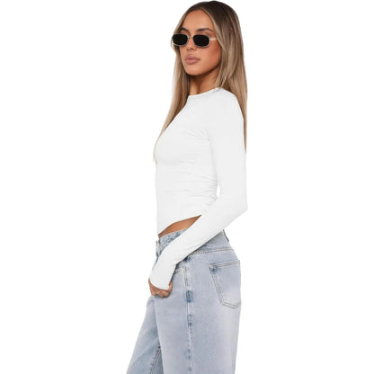 WIHOLL Women's Long Sleeve Crew Neck Slim Fit T-Shirts - Y2K Essential Tops - Available in 3-Pack and 2-Pack Crop Options