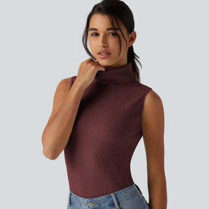 Halara Ribbed Knit High Neck Casual Tank Top