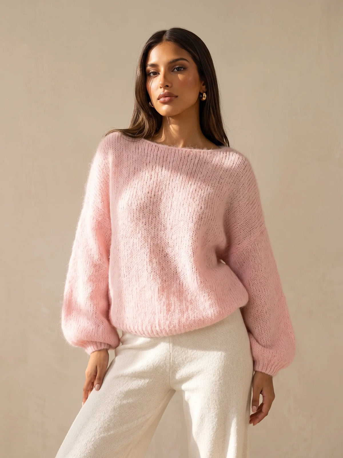 Katch Me Chic Women's Lightweight Slouchy Knit Sweater with Scoop Neck and Long Sleeves, Breathable and Stretchy Relaxed Fit Knitwear