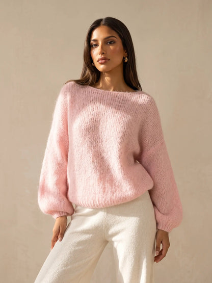Katch Me Chic Women's Lightweight Slouchy Knit Sweater with Scoop Neck and Long Sleeves, Breathable and Stretchy Relaxed Fit Knitwear