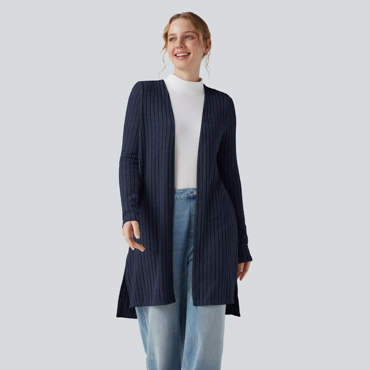 Halara Ribbed Knit Long Sleeve Split Casual Coat