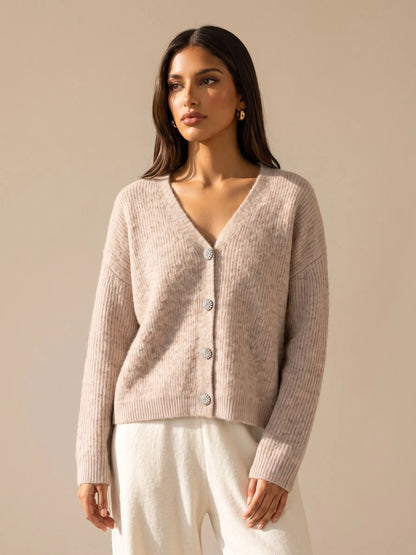 Katch Me Women's Slouchy V-Neck Button Knit Cardigan - Cozy Ribbed Sweater for Fall & Winter, Durable Pill-Resistant Long Sleeve Top