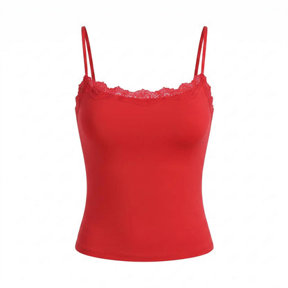 Chic Women's Elegant Lace Trim Adjustable Strap Camisole - Lightweight, Moisture-Wicking Summer Top for Effortless Style