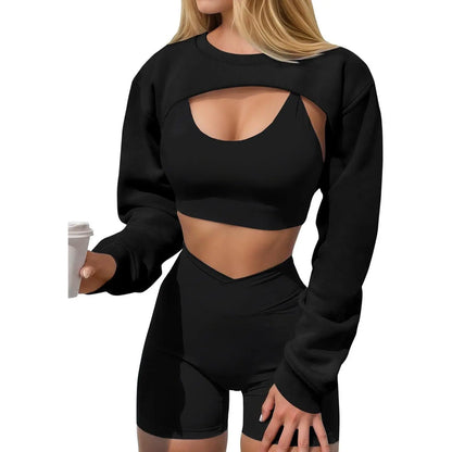 Imily Bela Women's Long Sleeve Cropped Sweatshirt Shrug - Athletic Bolero Top for Gym Workouts