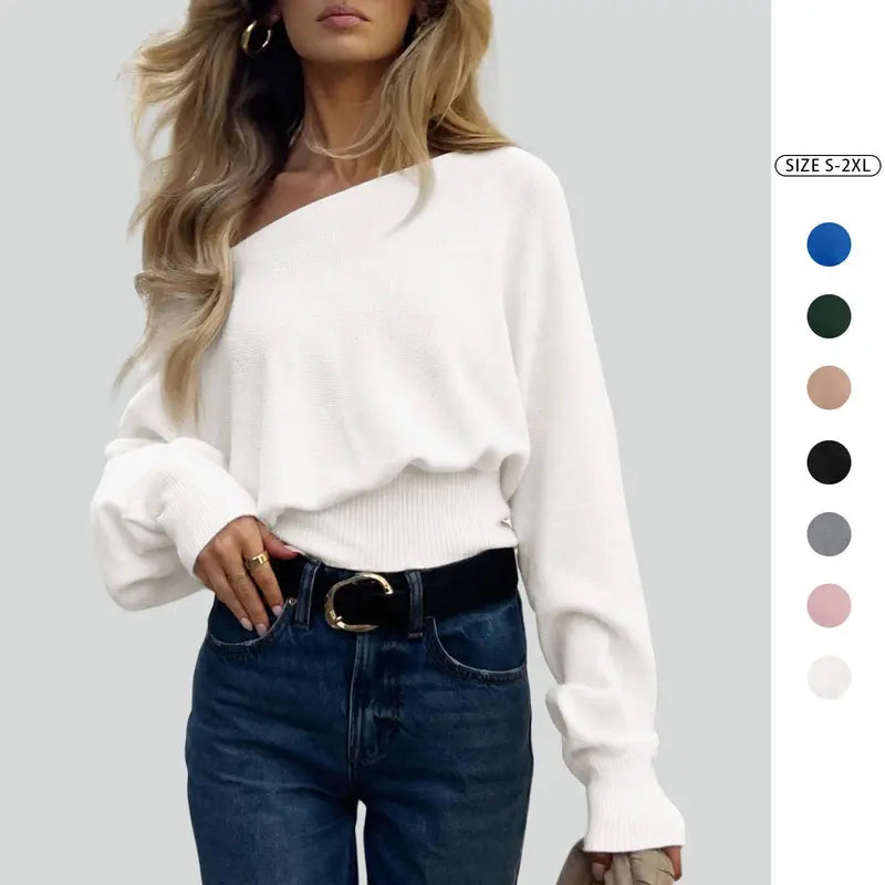 Imily Bela Women'S off Shoulder Sweater Long Sleeve Knit Top Casual Fall/Winter Slouchy Cinched Waist Pullover Jumper