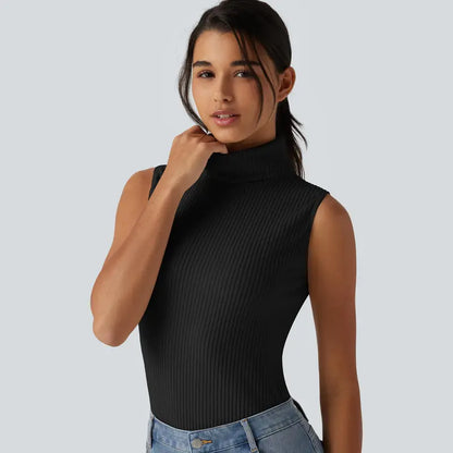 Halara Ribbed Knit High Neck Casual Tank Top