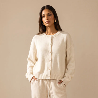 Katch Me Chic Women's Cozy Button-Up Knit Cardigan - Soft Fuzzy Long Sleeve Thermal Cropped Sweater for Fall & Winter Layering