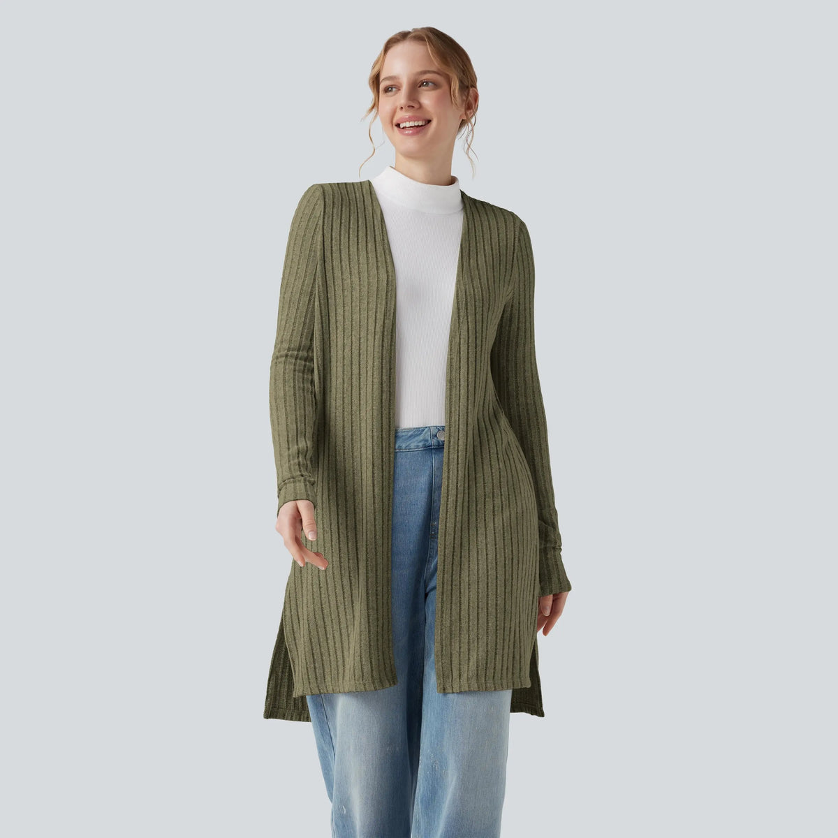 Halara Ribbed Knit Long Sleeve Split Casual Coat