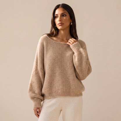 Katch Me Chic Women's Lightweight Slouchy Knit Sweater with Scoop Neck and Long Sleeves, Breathable and Stretchy Relaxed Fit Knitwear