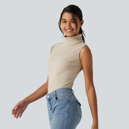 Halara Ribbed Knit High Neck Casual Tank Top