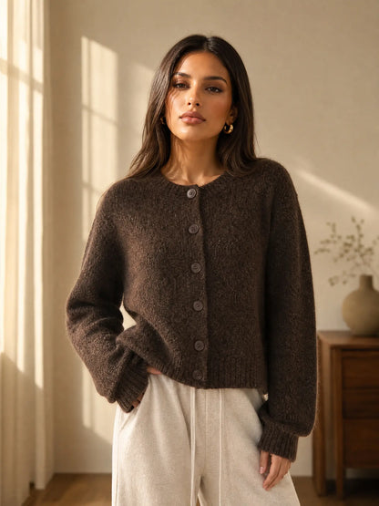 Katch Me Chic Women's Cozy Button-Up Knit Cardigan - Soft Fuzzy Long Sleeve Thermal Cropped Sweater for Fall & Winter Layering