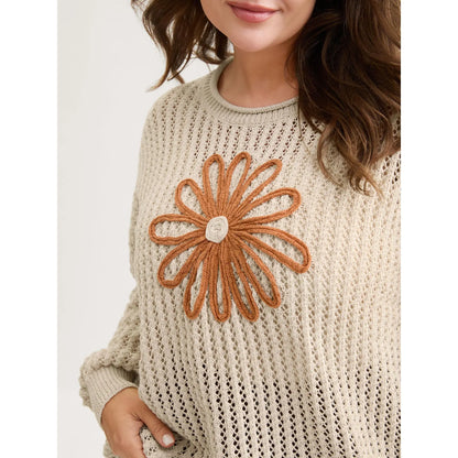 Bloomchic Oversized Floral Motif Cut-Out Textured Pullover for Summer