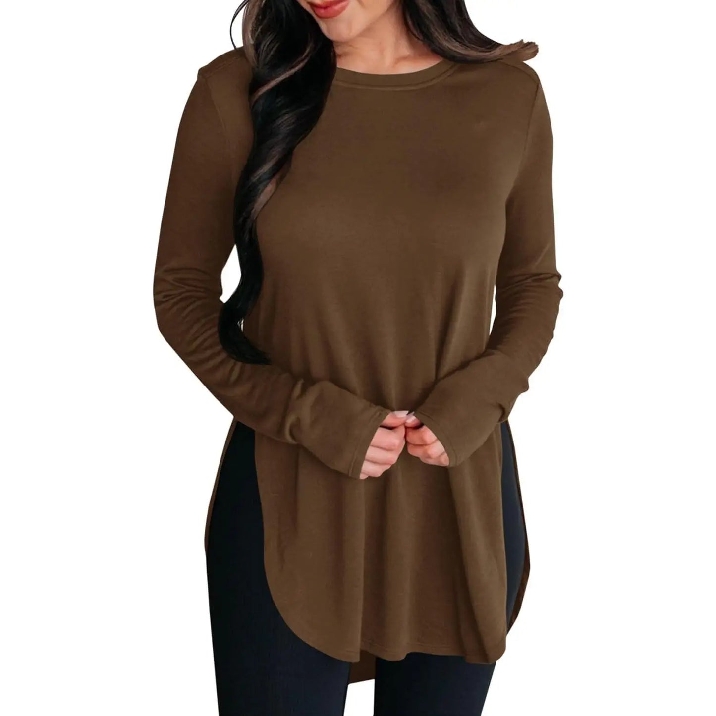 Women'S Comfy Casual Tunic Top, Long Sleeve Viscose Elastane Pullover with Side Split Hi-Low Hem for a Dress Casual Style, Longsleeves, Casual Comfy Clothes