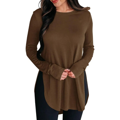 Women'S Comfy Casual Tunic Top, Long Sleeve Viscose Elastane Pullover with Side Split Hi-Low Hem for a Dress Casual Style, Longsleeves, Casual Comfy Clothes