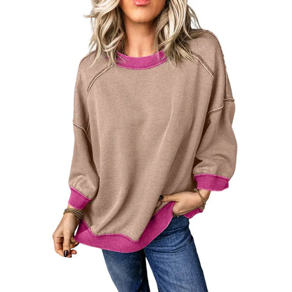 Dokotoo Oversized Pullover Sweatshirt Women Acid Wash Pullover Vintage Cotton Crew Neck Long Sleeve Sweatshirt Leg Pants