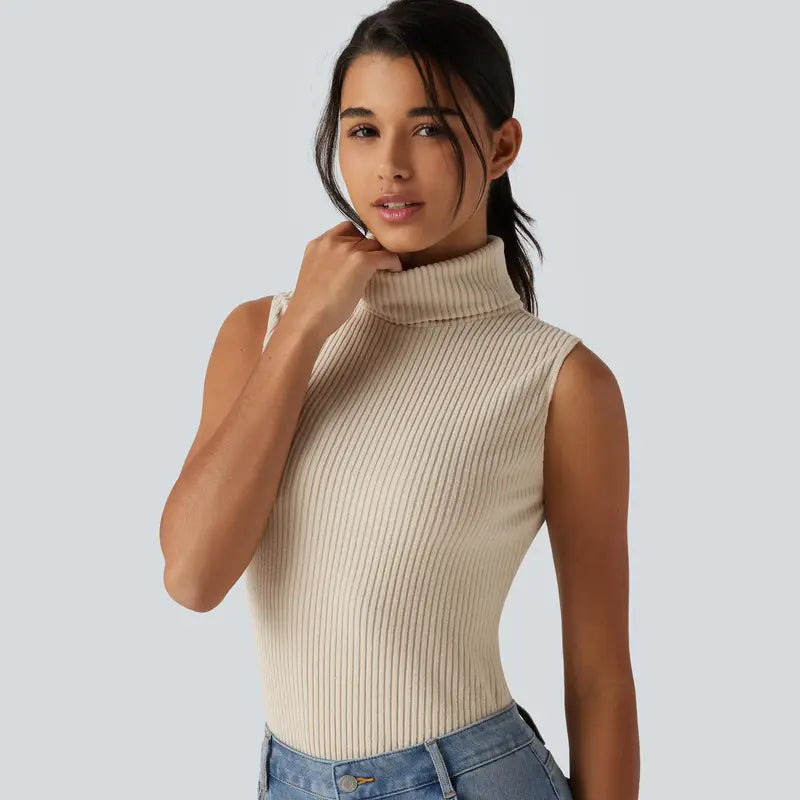 Halara Ribbed Knit High Neck Casual Tank Top