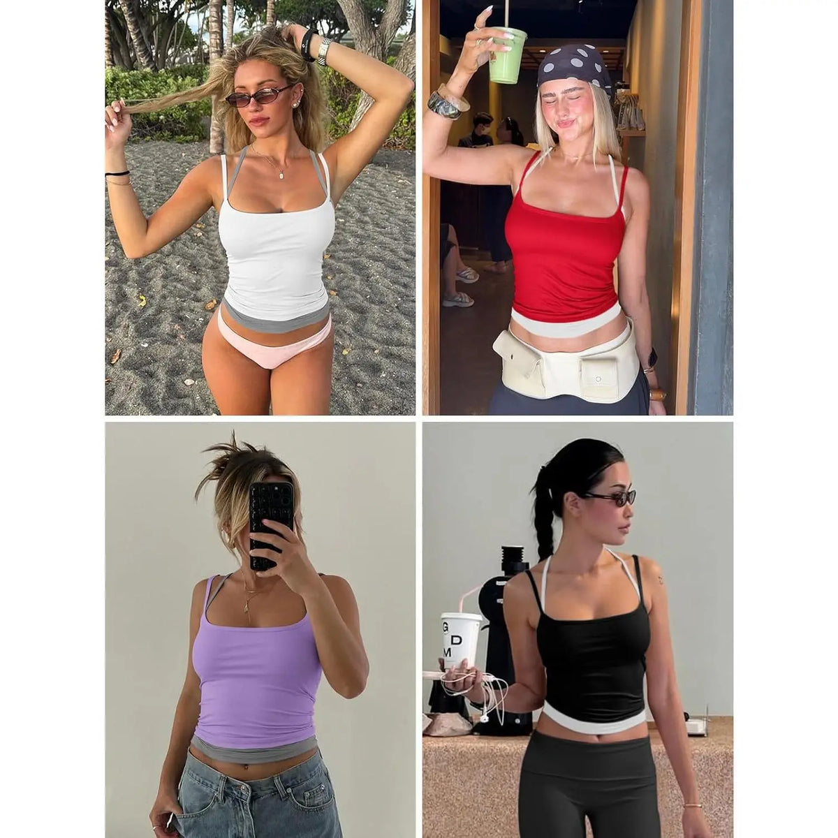 Yousify Women's Color Block Adjustable Spaghetti Strap Sleeveless Camisole Crop Top