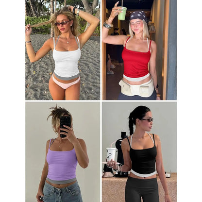 Yousify Women's Color Block Adjustable Spaghetti Strap Sleeveless Camisole Crop Top
