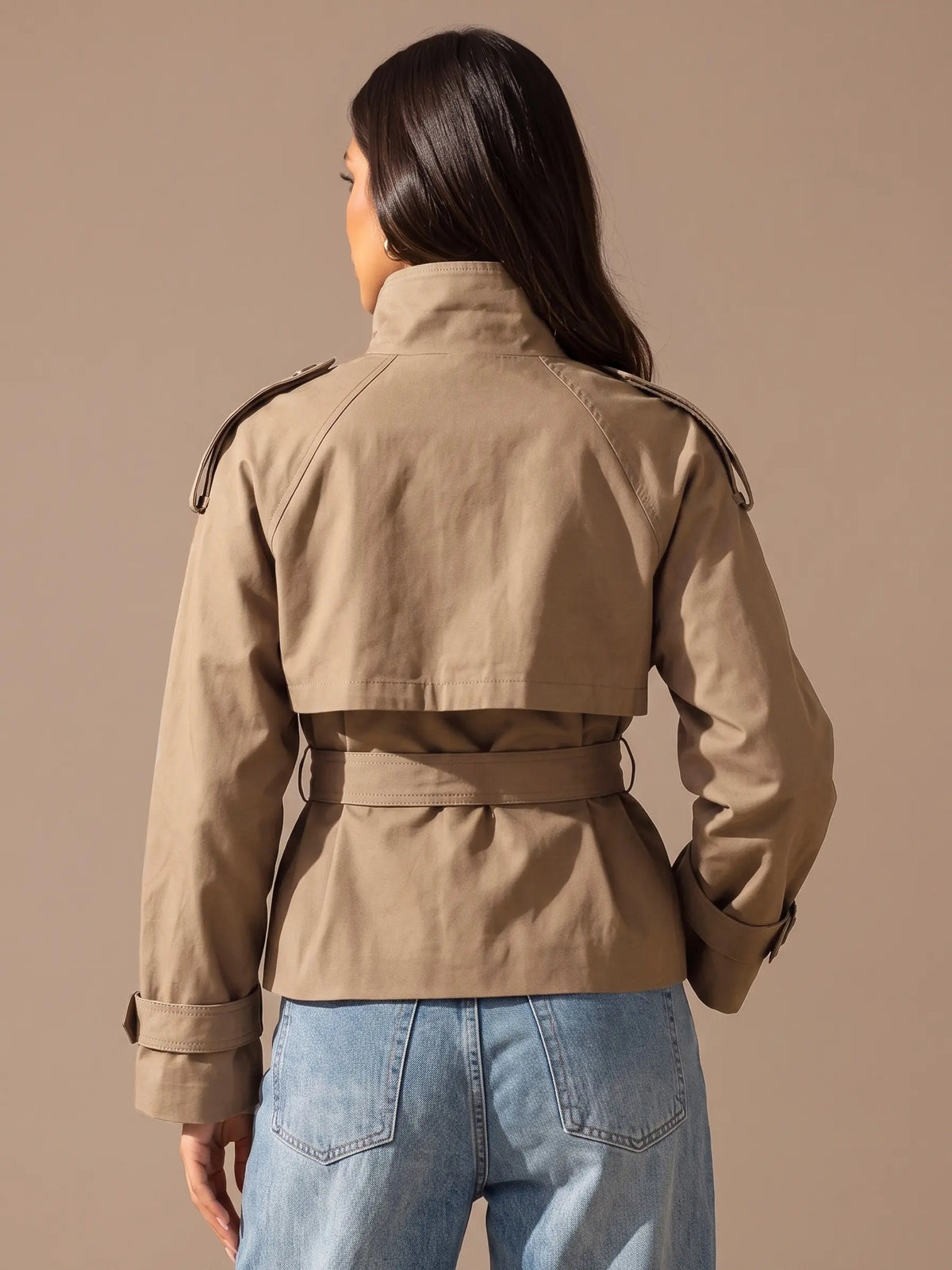 Katch Me Women's Versatile Stand Collar Button-Up Trench Coat with Detachable Waist Belt, Cozy Windproof Long Sleeve Outerwear for Fall & Winter