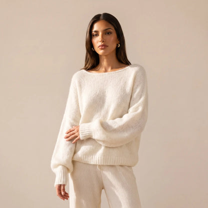 Katch Me Chic Women's Lightweight Slouchy Knit Sweater with Scoop Neck and Long Sleeves, Breathable and Stretchy Relaxed Fit Knitwear