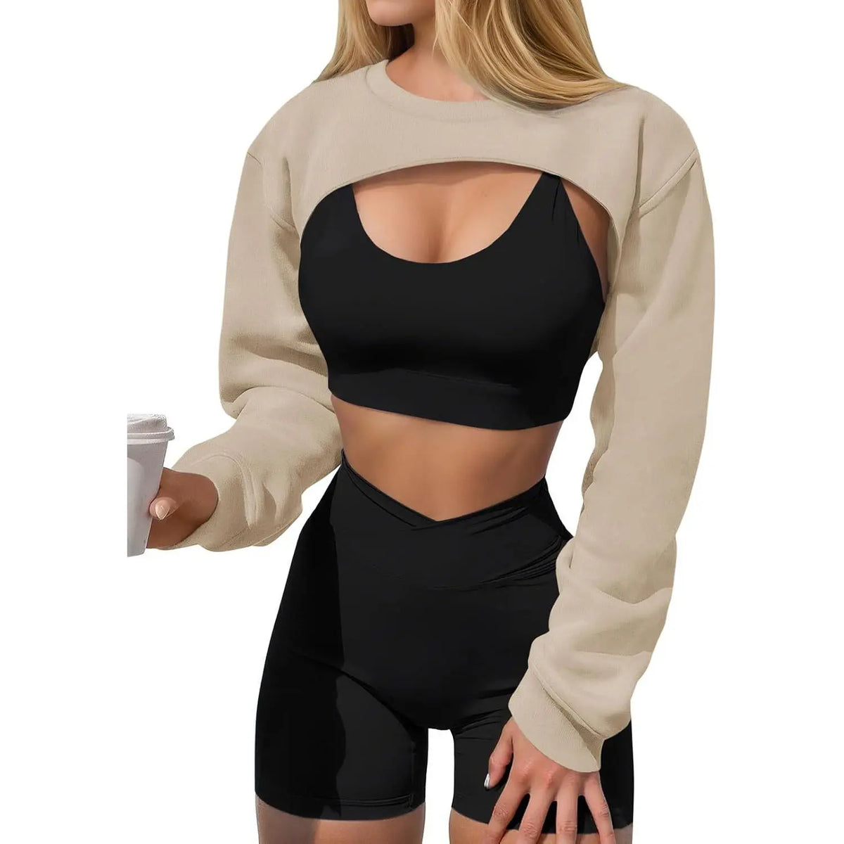 Imily Bela Women's Long Sleeve Cropped Sweatshirt Shrug - Athletic Bolero Top for Gym Workouts