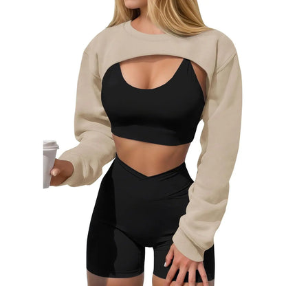 Imily Bela Women's Long Sleeve Cropped Sweatshirt Shrug - Athletic Bolero Top for Gym Workouts