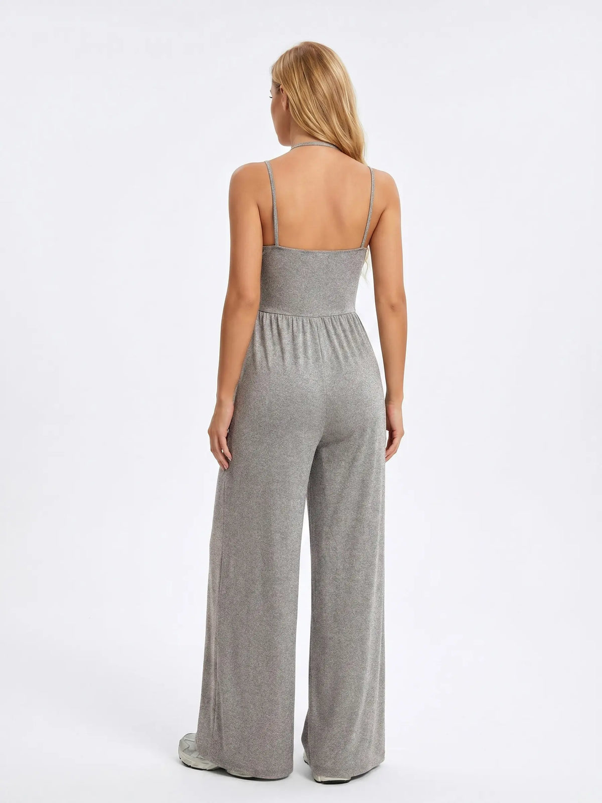 Katch Me Chic Women's Casual Solid Color Dual Strap Shirred Wide Leg Jumpsuit - Soft, Sweat-Wicking Stretch Sportswear for Spring & Summer